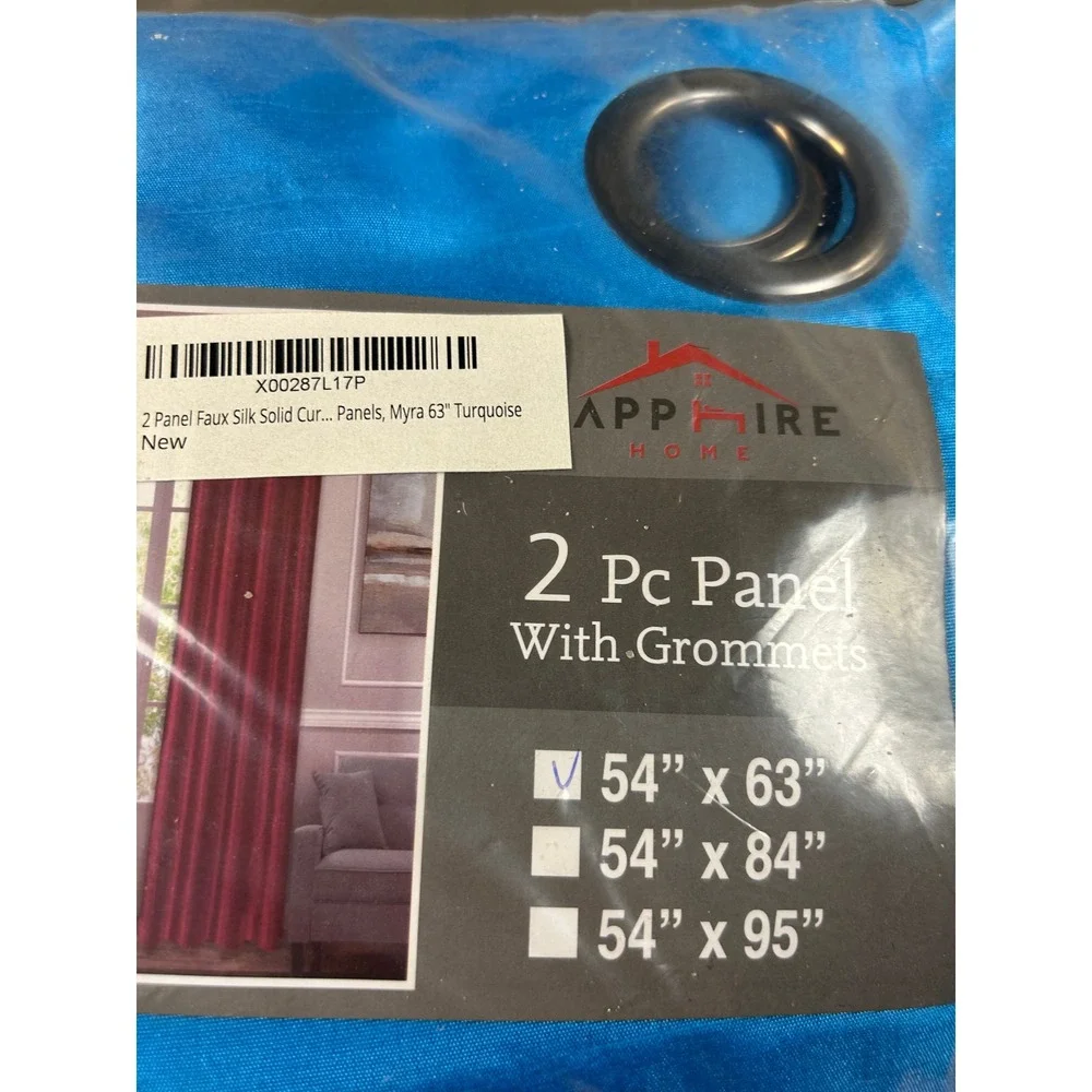 Sapphire Home Myra Faux Silk Turquoise Curtain Panels 2pc Grommet 54x63